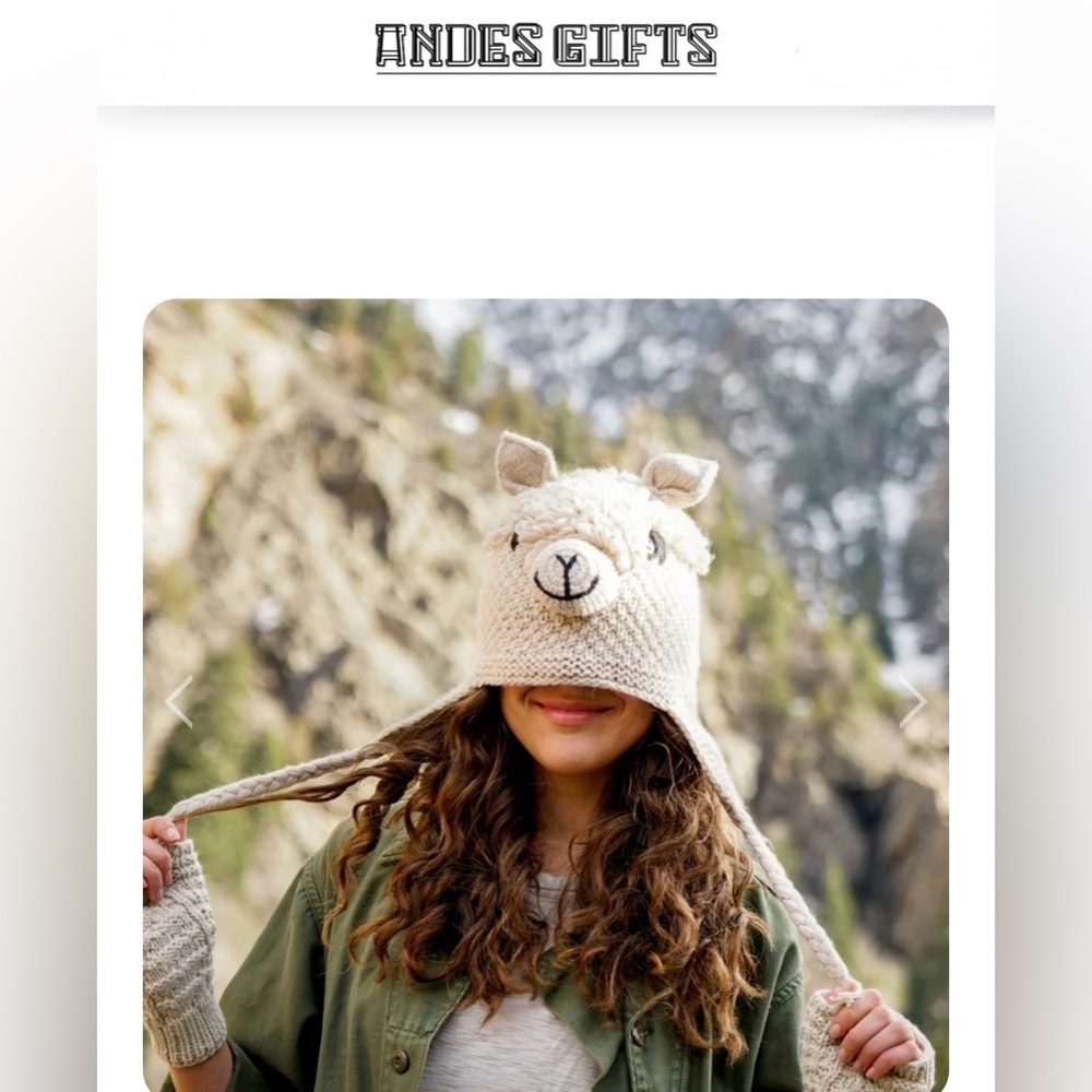 NWT Andes Gifts Handmade Fair Trade Alpaca Chullo Hat and Mitten Set (Child)